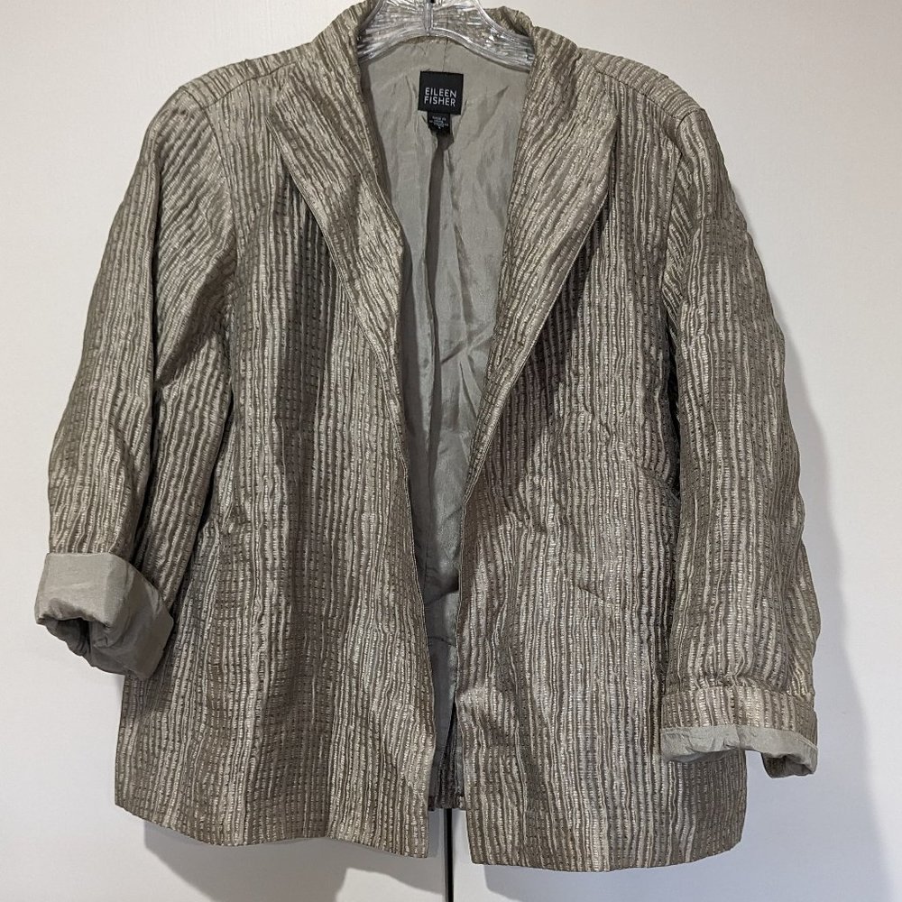Eileen Fisher, blazer, gold, chai, metallic s